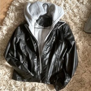 Like new black jacket with gray hoodie attached